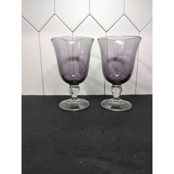 Cristal D'Arques-Durand Amethyst Wine Glasses, Set of 2, Vintage Purple Stemware - Picture 2 of 9